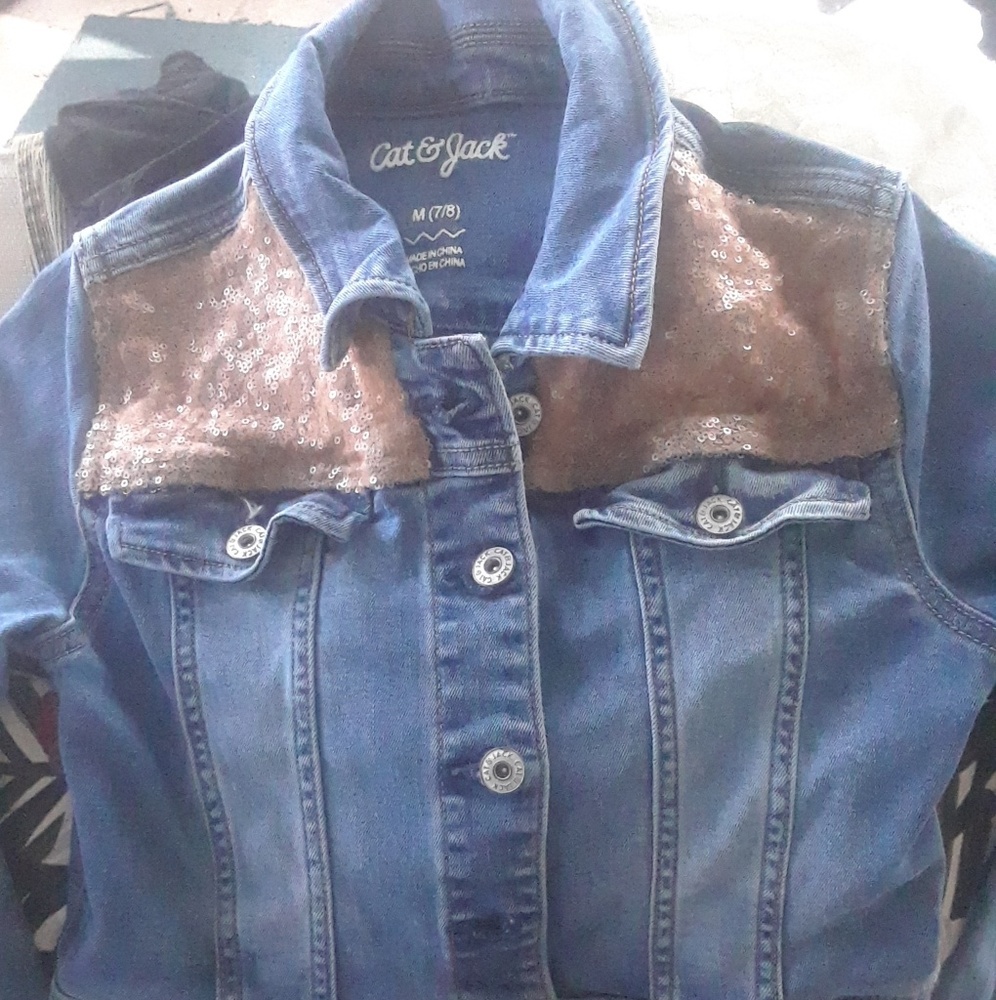 GIRLS CAT & JACK JEAN JACKET w/ Gold SEQUINS! NWOT